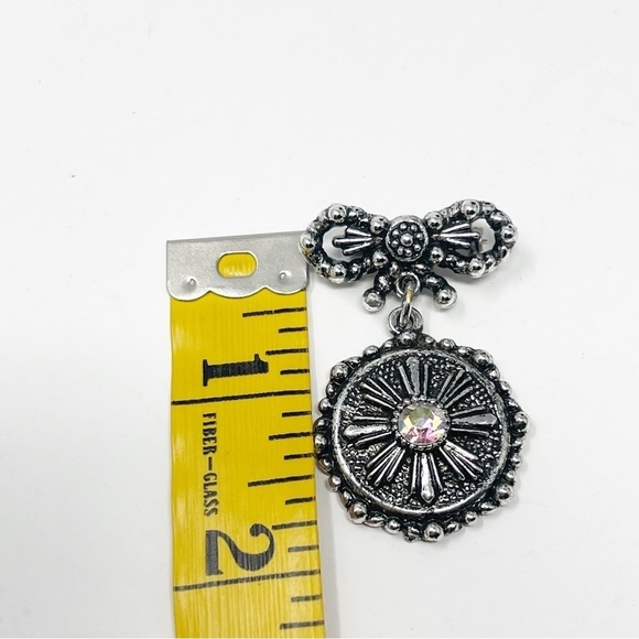 VIntage Bow Dangle Rhinestone Aurora Iridescent  Medallion Brooch - Picture 6 of 8